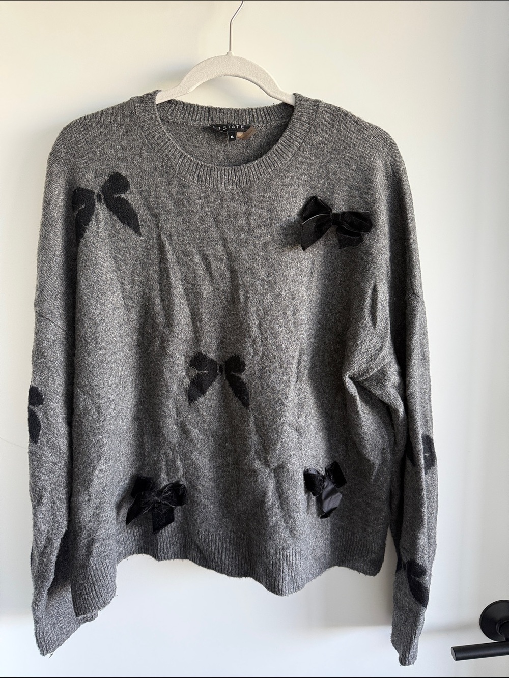 1.State Gray Bow Accent Sweater
